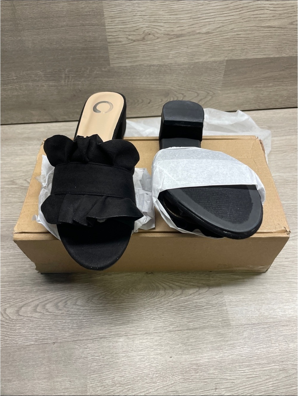 Journee Collection Black Ruffle Slide Mules #158